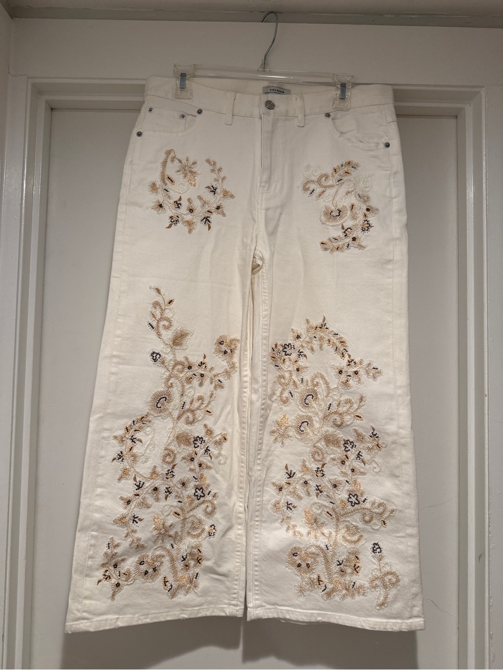 Zara The Western Embroidery Culotte White Jeans - Picture 3 of 7